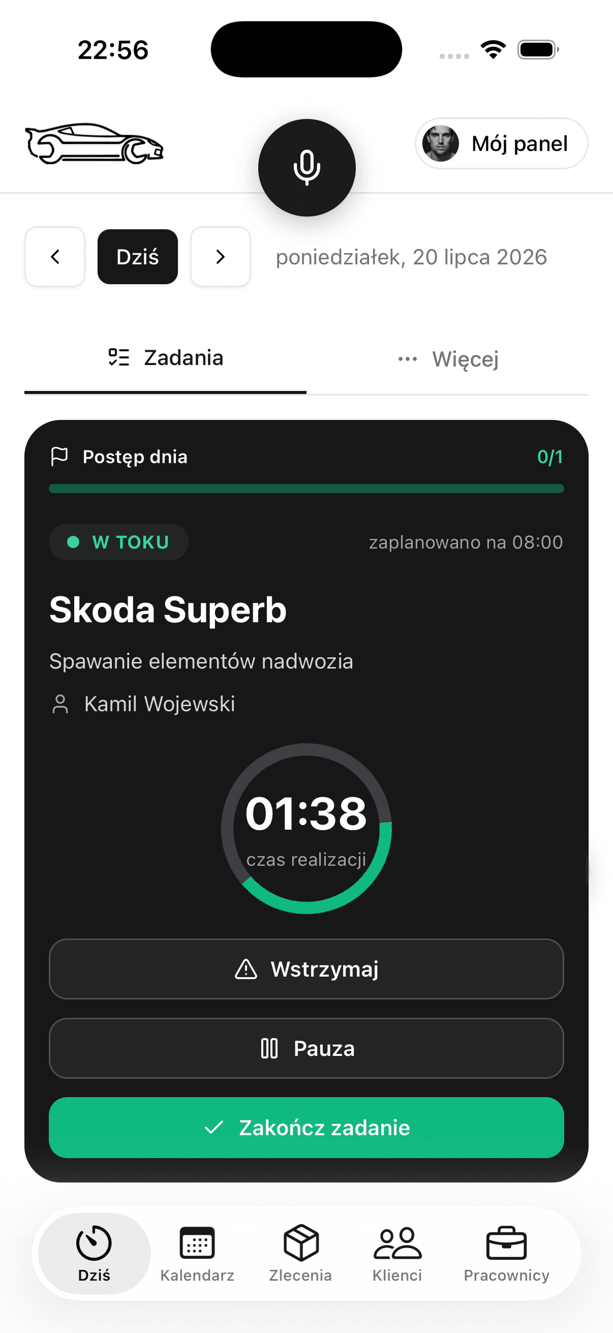Aplikacja mobilna Podjade Pro — widok zadania pracownika